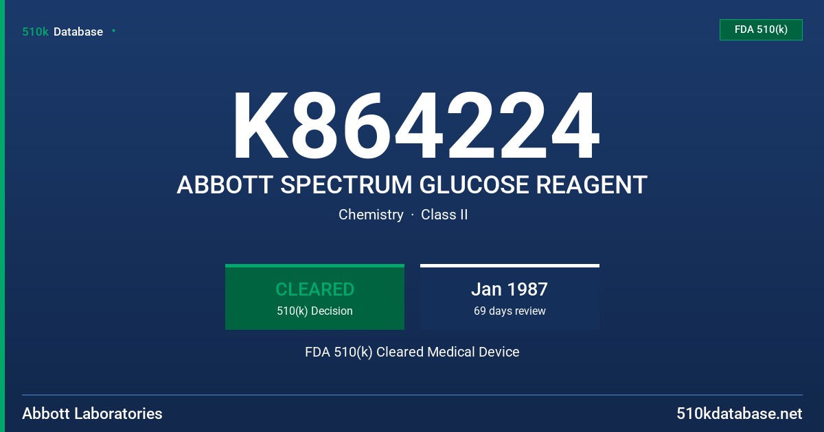 K864224 ABBOTT SPECTRUM GLUCOSE REAGENT FDA 510(k) Cleared Medical Device