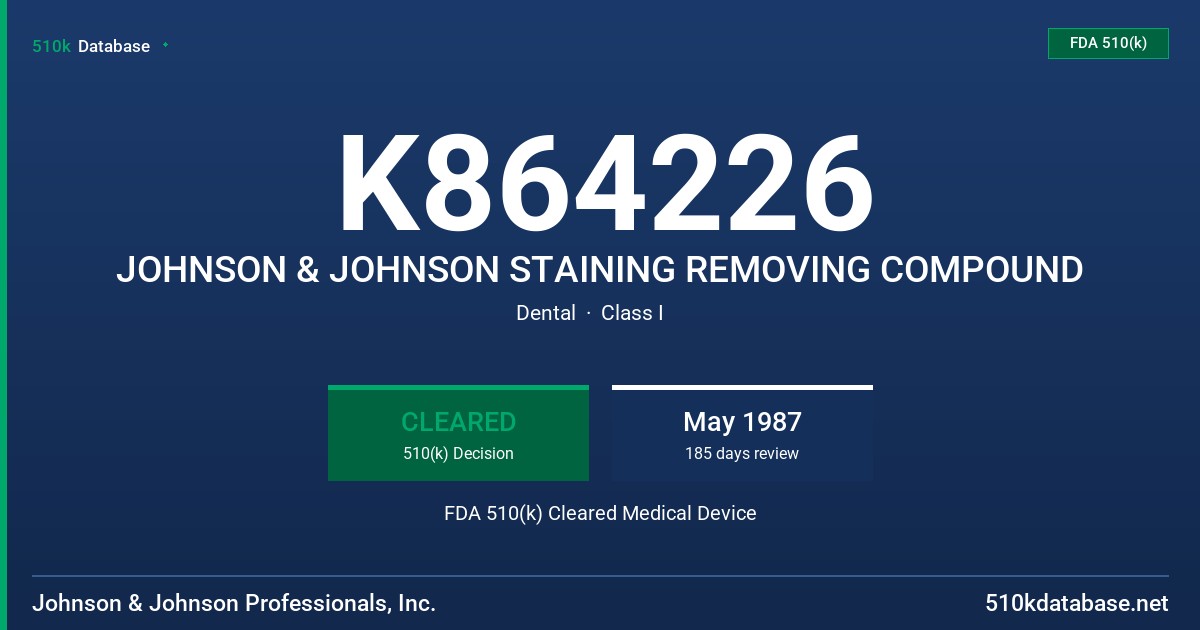 K864226 JOHNSON & JOHNSON STAINING REMOVING COMPOUND FDA 510(k) Cleared Medical Device