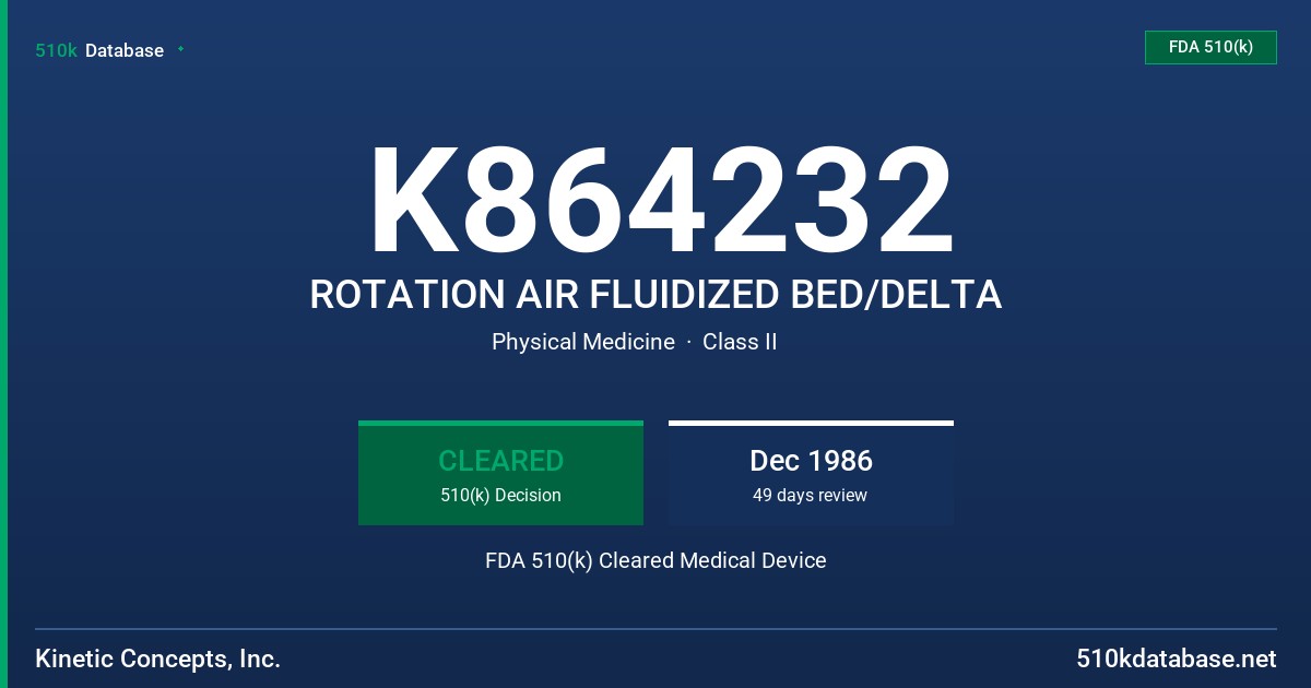 K864232 ROTATION AIR FLUIDIZED BED/DELTA FDA 510(k) Cleared Medical Device