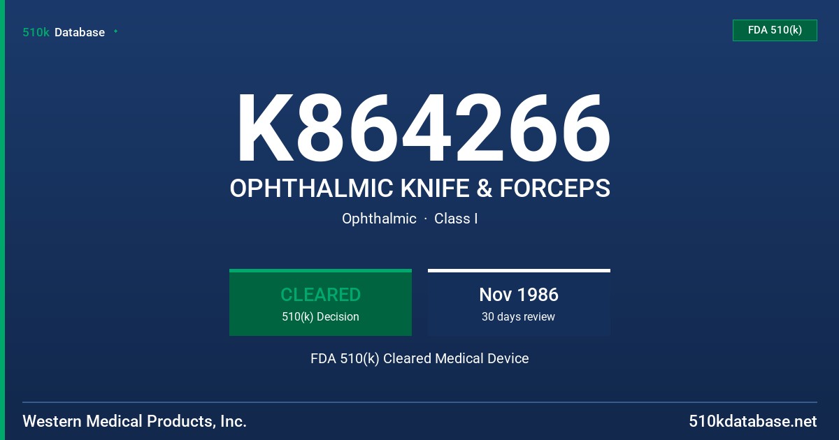 K864266 OPHTHALMIC KNIFE & FORCEPS FDA 510(k) Cleared Medical Device