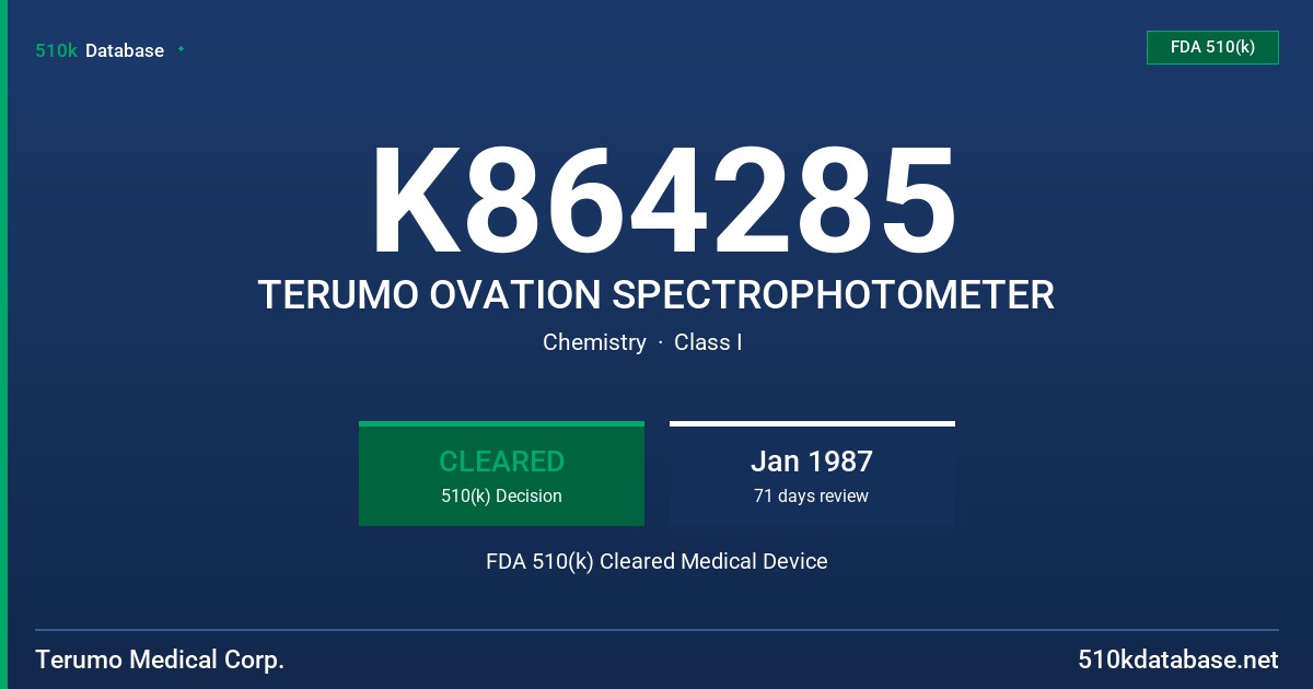 K864285 TERUMO OVATION SPECTROPHOTOMETER FDA 510(k) Cleared Medical Device