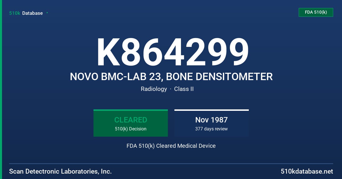 K864299 NOVO BMC-LAB 23, BONE DENSITOMETER FDA 510(k) Cleared Medical Device