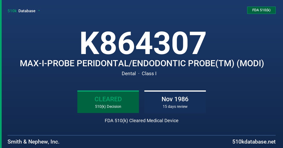 K864307 MAX-I-PROBE PERIDONTAL/ENDODONTIC PROBE(TM) (MODI) FDA 510(k) Cleared Medical Device