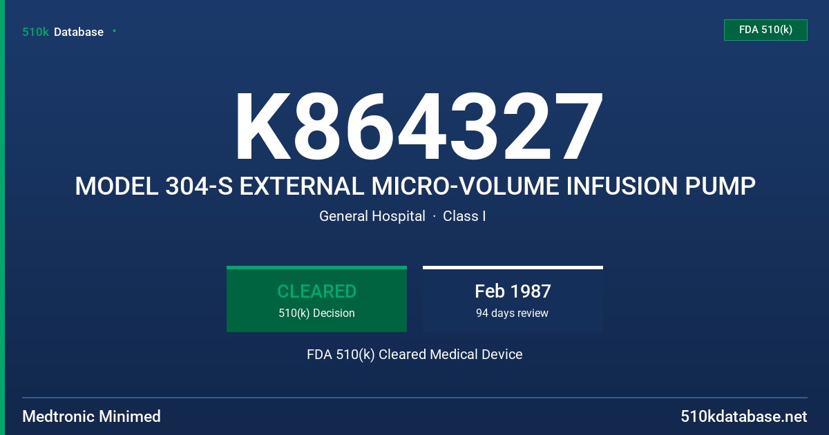 K864327 MODEL 304-S EXTERNAL MICRO-VOLUME INFUSION PUMP FDA 510(k) Cleared Medical Device