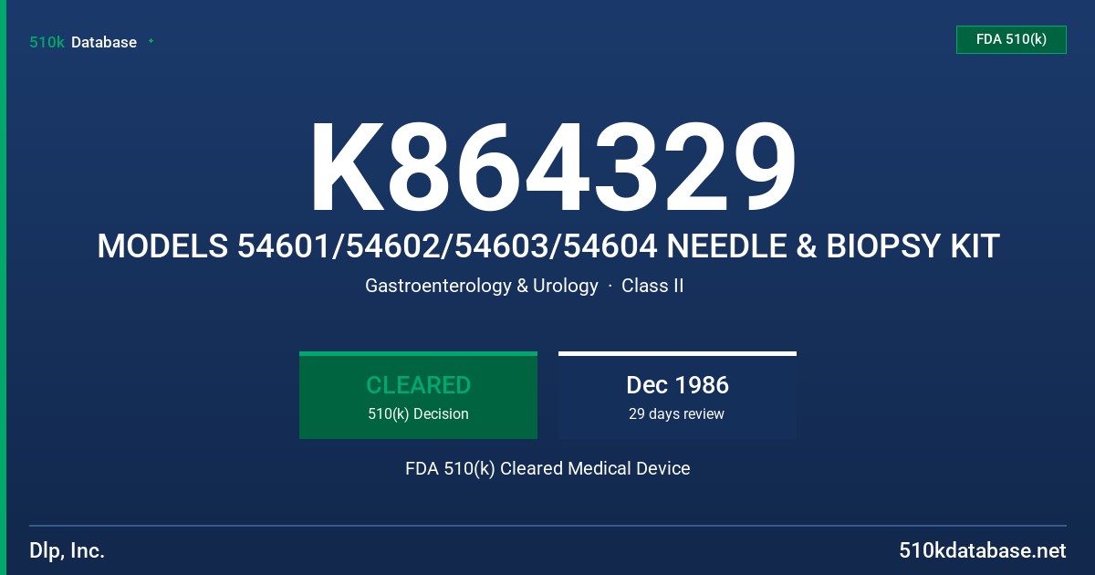 K864329 MODELS 54601/54602/54603/54604 NEEDLE & BIOPSY KIT FDA 510(k) Cleared Medical Device