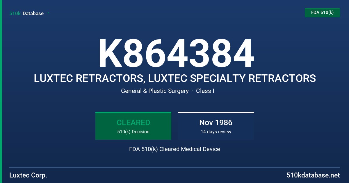 K864384 LUXTEC RETRACTORS, LUXTEC SPECIALTY RETRACTORS FDA 510(k) Cleared Medical Device