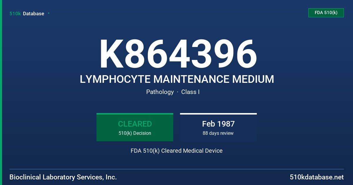 K864396 LYMPHOCYTE MAINTENANCE MEDIUM FDA 510(k) Cleared Medical Device