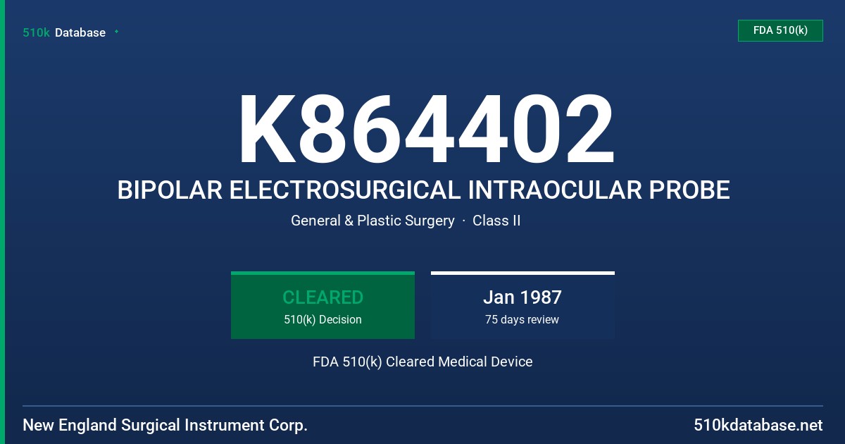 K864402 BIPOLAR ELECTROSURGICAL INTRAOCULAR PROBE FDA 510(k) Cleared Medical Device