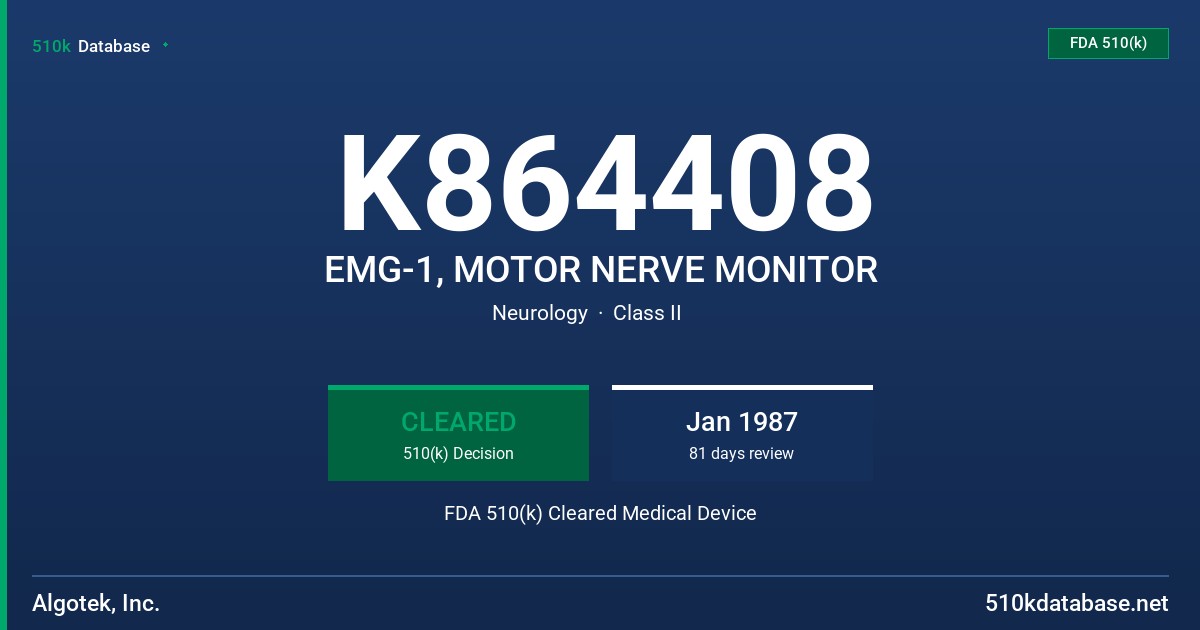 K864408 EMG-1, MOTOR NERVE MONITOR FDA 510(k) Cleared Medical Device