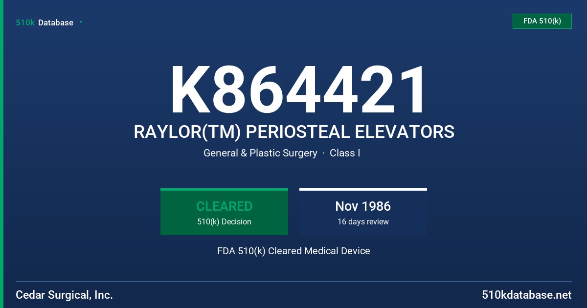 K864421 RAYLOR(TM) PERIOSTEAL ELEVATORS FDA 510(k) Cleared Medical Device