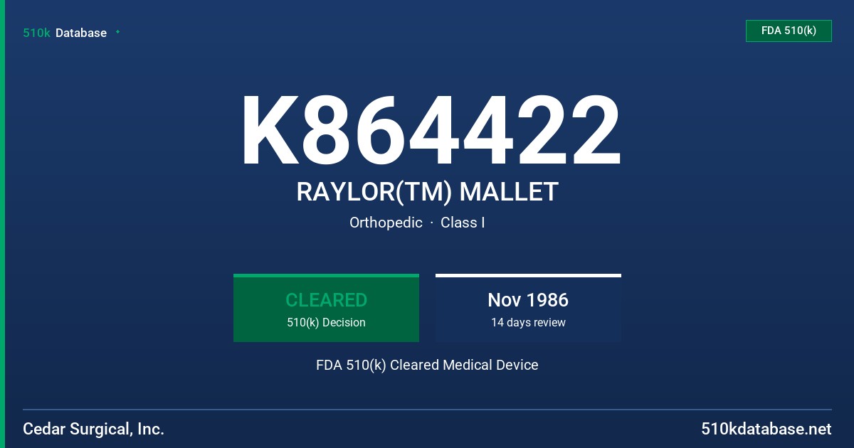 K864422 RAYLOR(TM) MALLET FDA 510(k) Cleared Medical Device