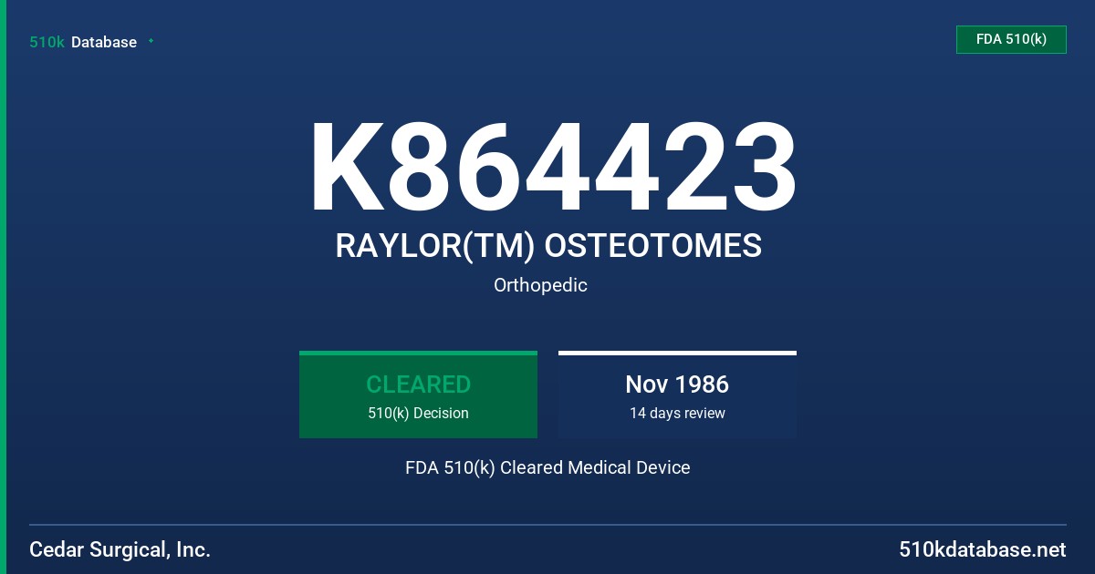 K864423 RAYLOR(TM) OSTEOTOMES FDA 510(k) Cleared Medical Device