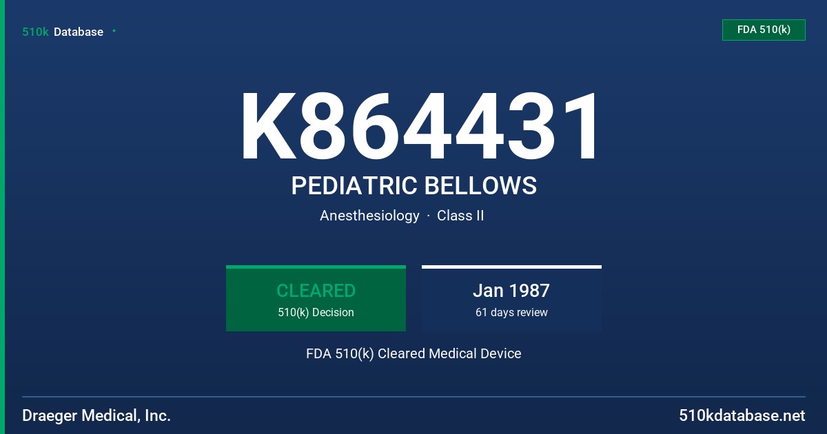 K864431 PEDIATRIC BELLOWS FDA 510(k) Cleared Medical Device