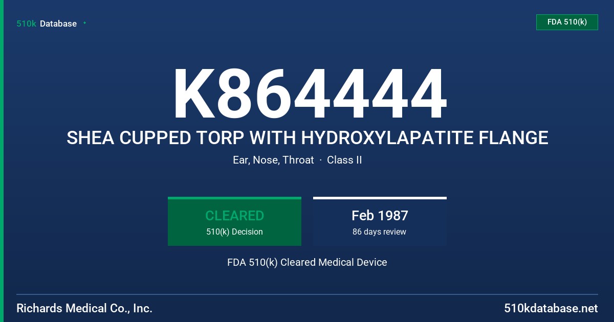 K864444 SHEA CUPPED TORP WITH HYDROXYLAPATITE FLANGE FDA 510(k) Cleared Medical Device
