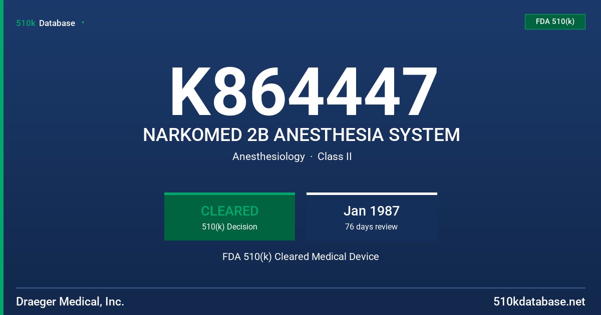 K864447 NARKOMED 2B ANESTHESIA SYSTEM FDA 510(k) Cleared Medical Device