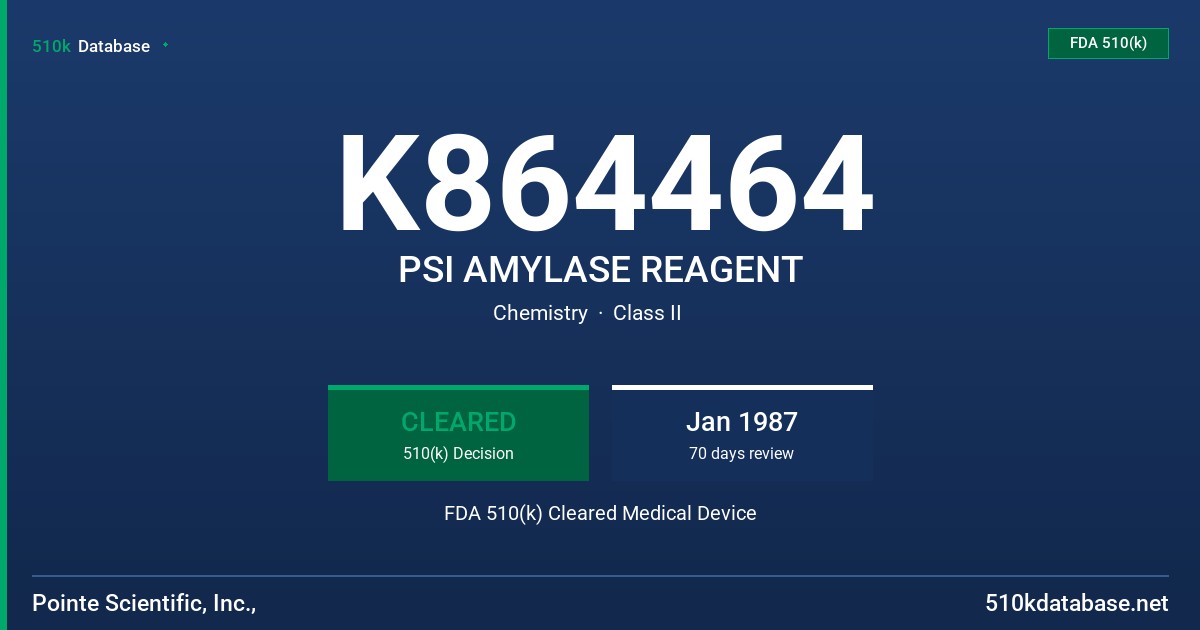 K864464 PSI AMYLASE REAGENT FDA 510(k) Cleared Medical Device