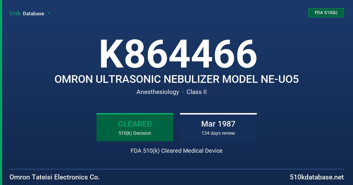 K864466 OMRON ULTRASONIC NEBULIZER MODEL NE-UO5 FDA 510(k) Cleared Medical Device