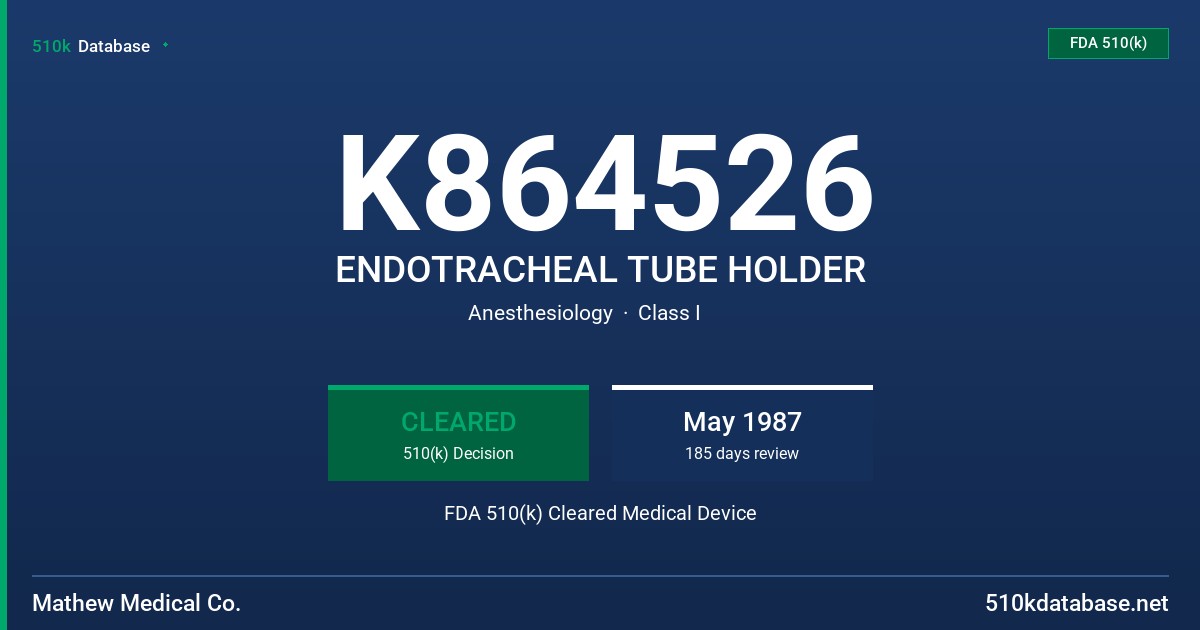 K864526 ENDOTRACHEAL TUBE HOLDER FDA 510(k) Cleared Medical Device