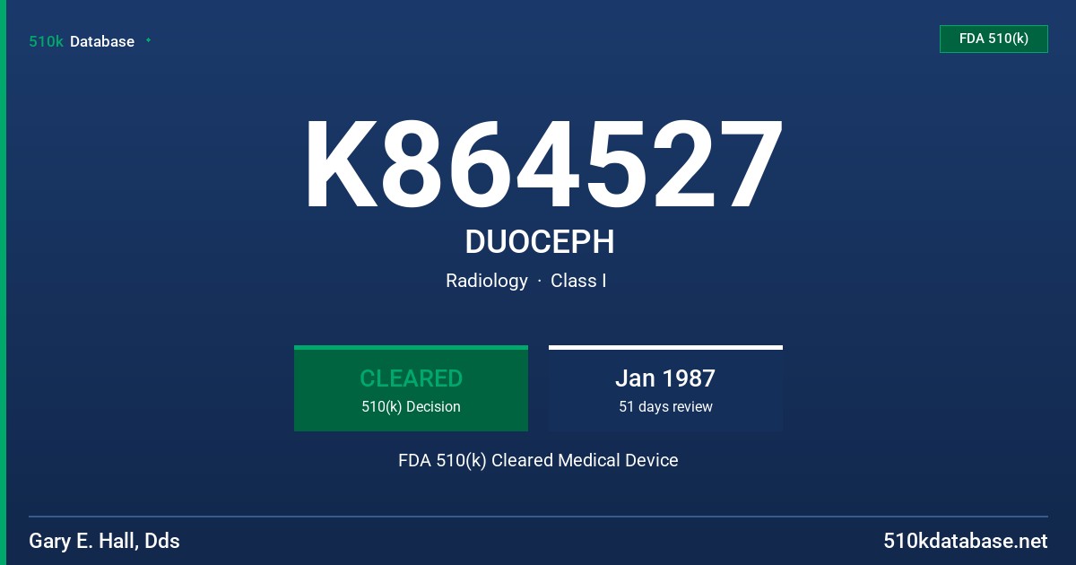 K864527 DUOCEPH FDA 510(k) Cleared Medical Device