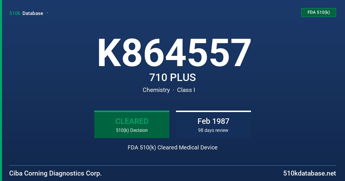 K864557 710 PLUS FDA 510(k) Cleared Medical Device