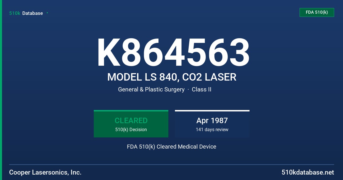 K864563 MODEL LS 840, CO2 LASER FDA 510(k) Cleared Medical Device