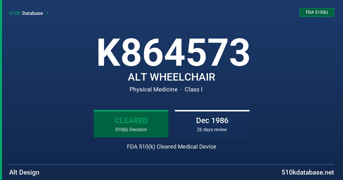 K864573 ALT WHEELCHAIR FDA 510(k) Cleared Medical Device
