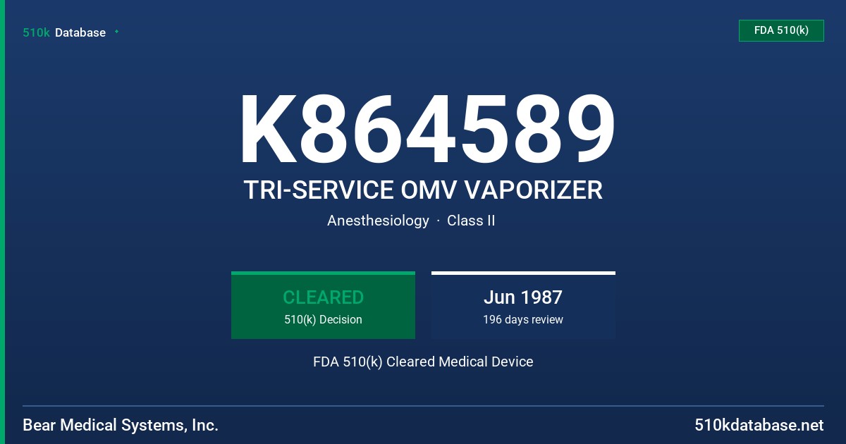 K864589 TRI-SERVICE OMV VAPORIZER FDA 510(k) Cleared Medical Device