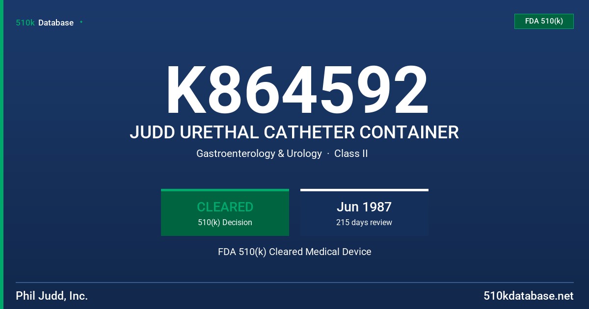 K864592 JUDD URETHAL CATHETER CONTAINER FDA 510(k) Cleared Medical Device