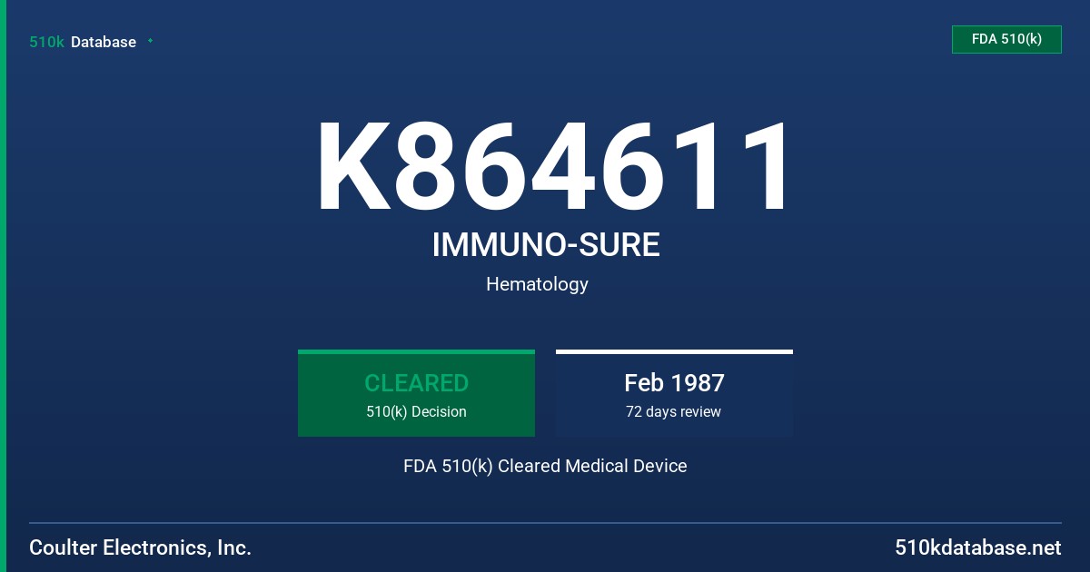 K864611 IMMUNO-SURE FDA 510(k) Cleared Medical Device