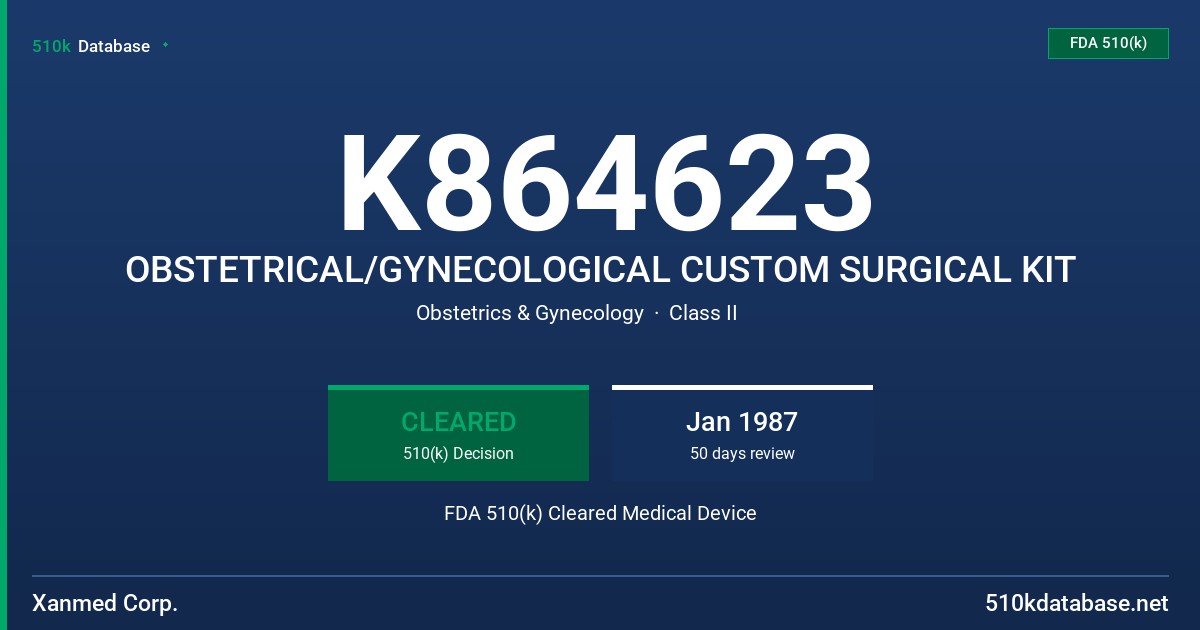 K864623 OBSTETRICAL/GYNECOLOGICAL CUSTOM SURGICAL KIT FDA 510(k) Cleared Medical Device