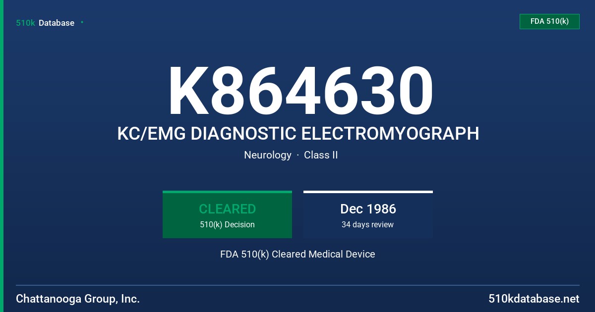 K864630 KC/EMG DIAGNOSTIC ELECTROMYOGRAPH FDA 510(k) Cleared Medical Device