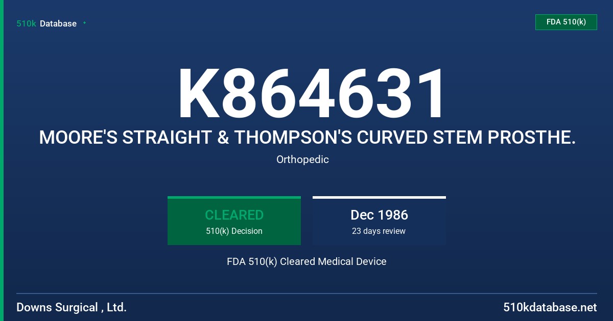 K864631 MOORE'S STRAIGHT & THOMPSON'S CURVED STEM PROSTHE. FDA 510(k) Cleared Medical Device
