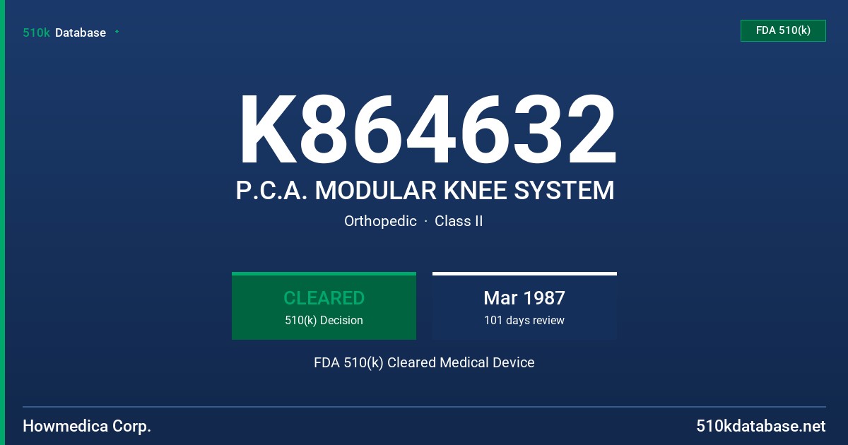 K864632 P.C.A. MODULAR KNEE SYSTEM FDA 510(k) Cleared Medical Device