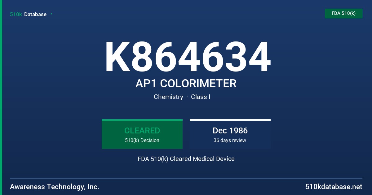 K864634 AP1 COLORIMETER FDA 510(k) Cleared Medical Device