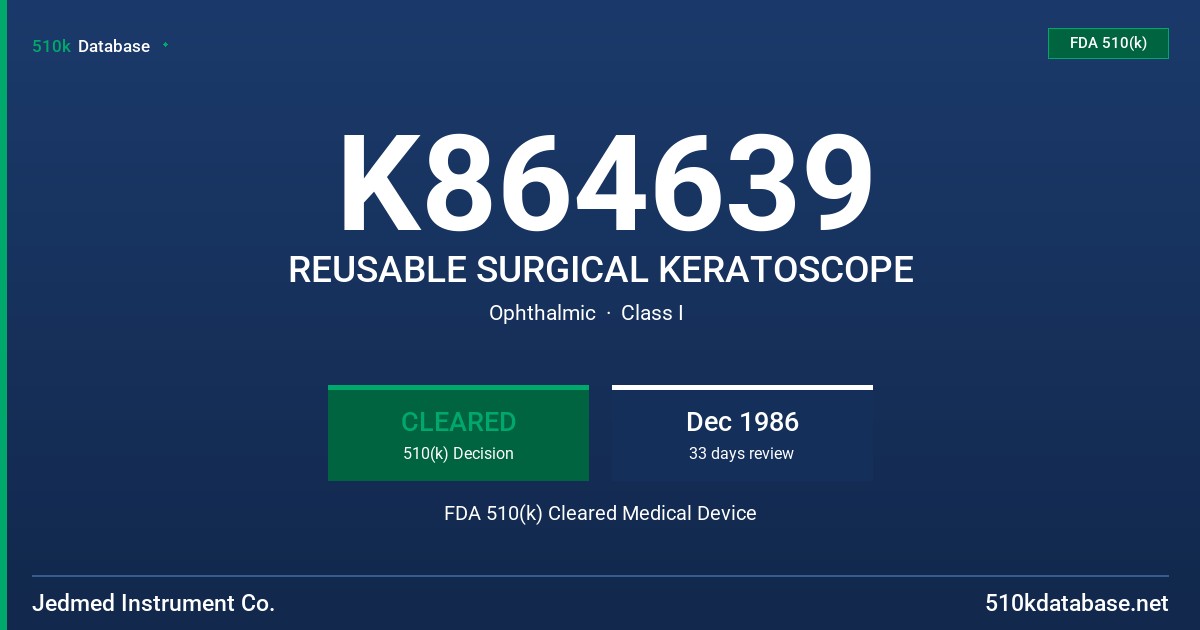 K864639 REUSABLE SURGICAL KERATOSCOPE FDA 510(k) Cleared Medical Device