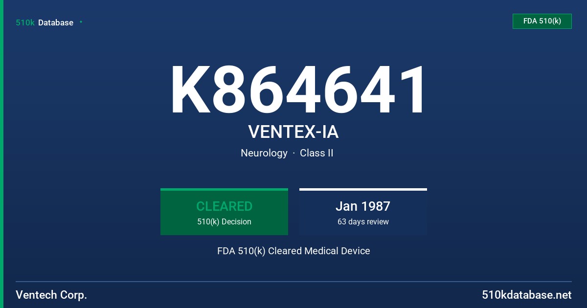K864641 VENTEX-IA FDA 510(k) Cleared Medical Device