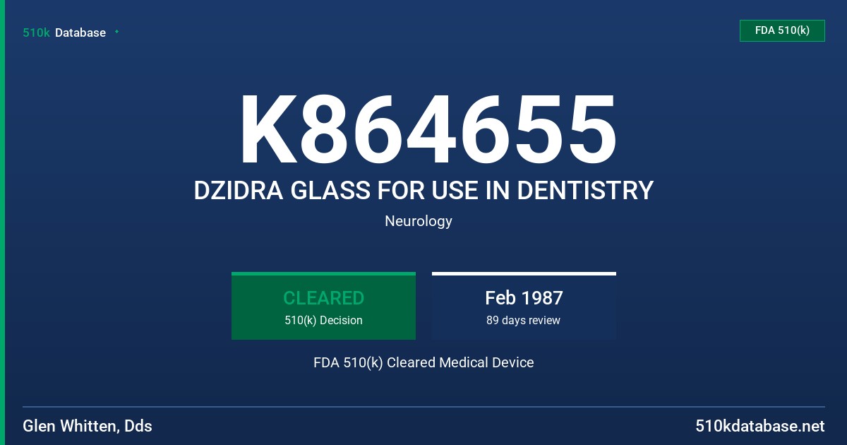 K864655 DZIDRA GLASS FOR USE IN DENTISTRY FDA 510(k) Cleared Medical Device