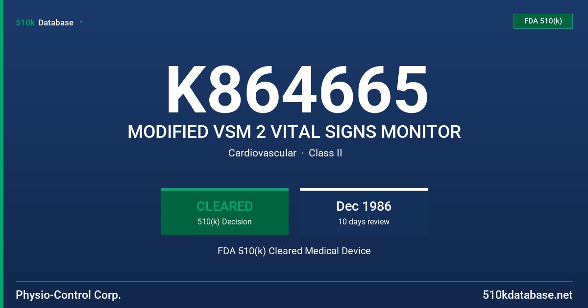 K864665 MODIFIED VSM 2 VITAL SIGNS MONITOR FDA 510(k) Cleared Medical Device