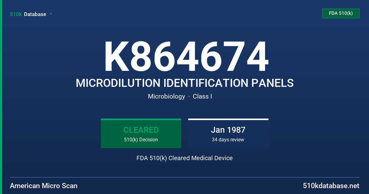 K864674 MICRODILUTION IDENTIFICATION PANELS FDA 510(k) Cleared Medical Device