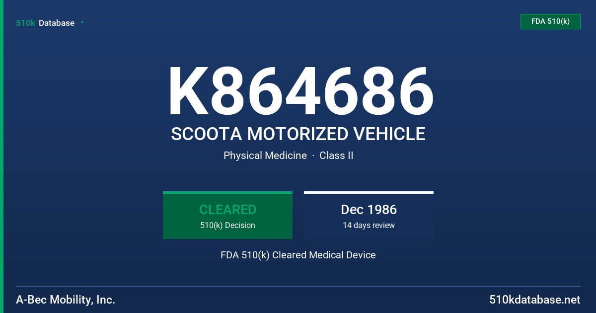 K864686 SCOOTA MOTORIZED VEHICLE FDA 510(k) Cleared Medical Device