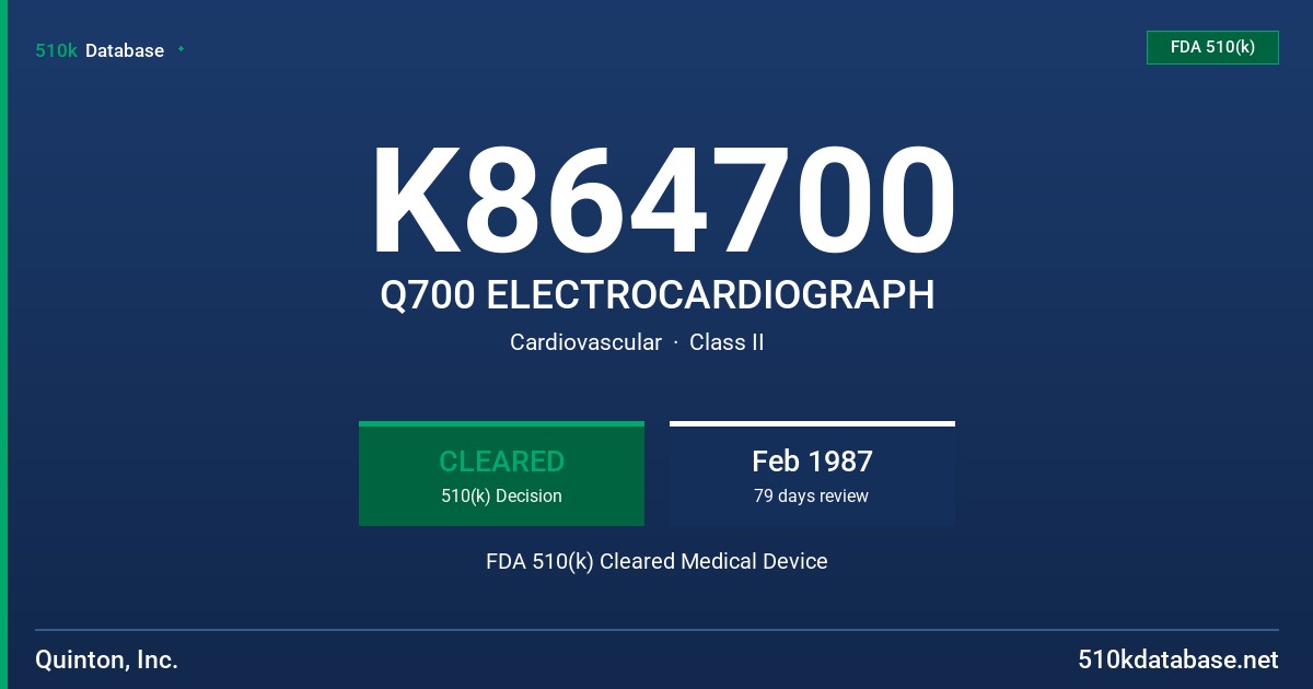 K864700 Q700 ELECTROCARDIOGRAPH FDA 510(k) Cleared Medical Device