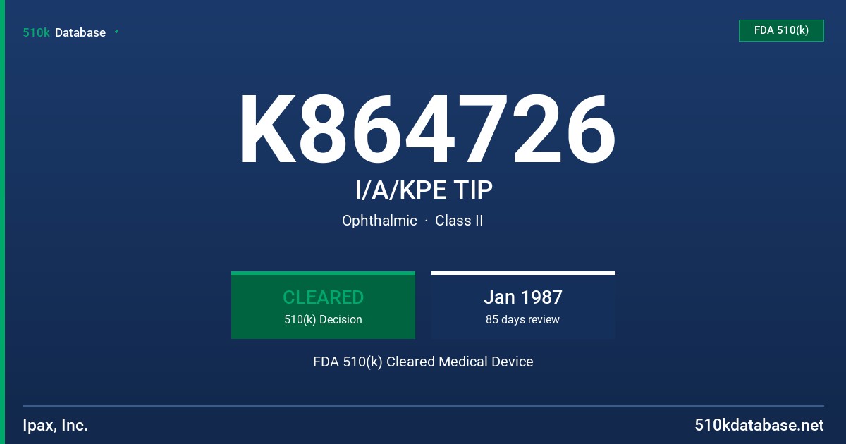 K864726 I/A/KPE TIP FDA 510(k) Cleared Medical Device
