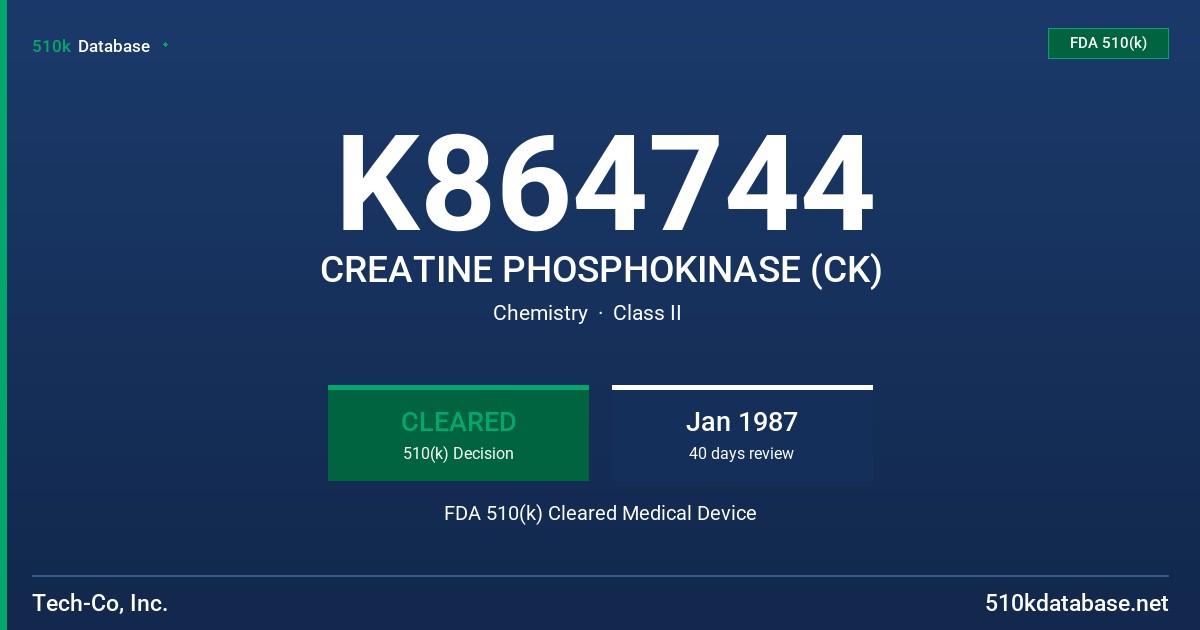 K864744 CREATINE PHOSPHOKINASE (CK) FDA 510(k) Cleared Medical Device