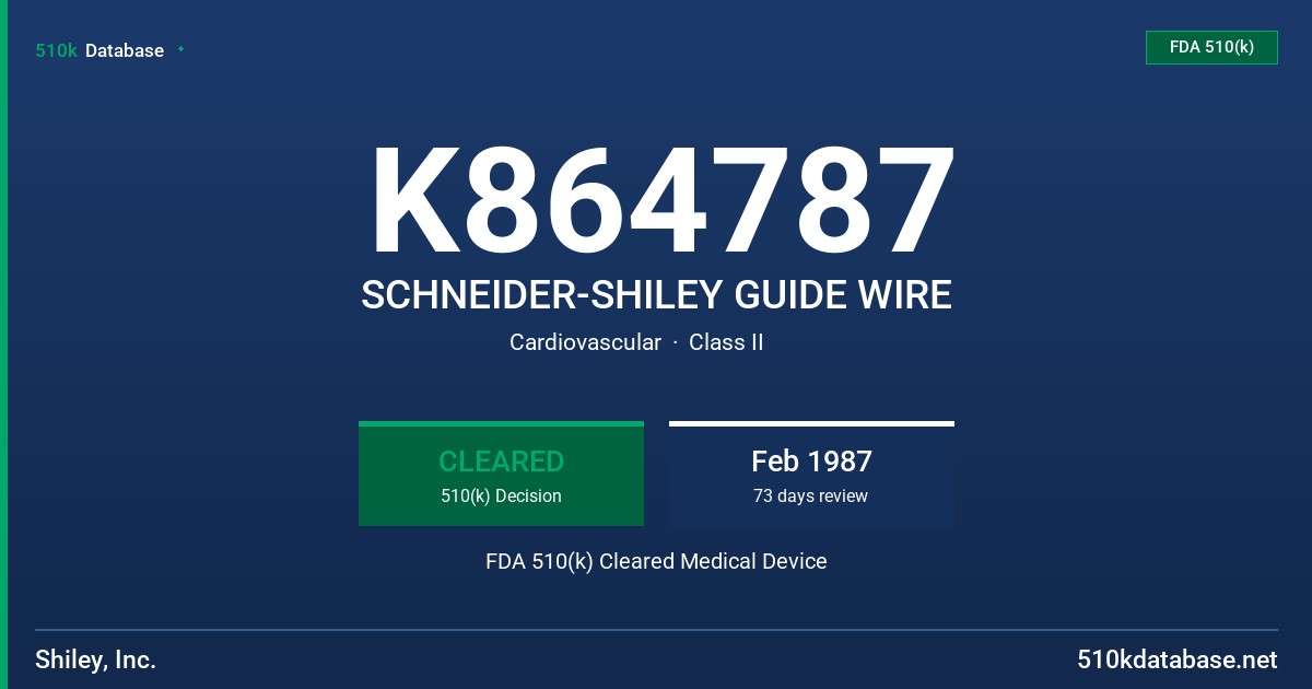 K864787 SCHNEIDER-SHILEY GUIDE WIRE FDA 510(k) Cleared Medical Device