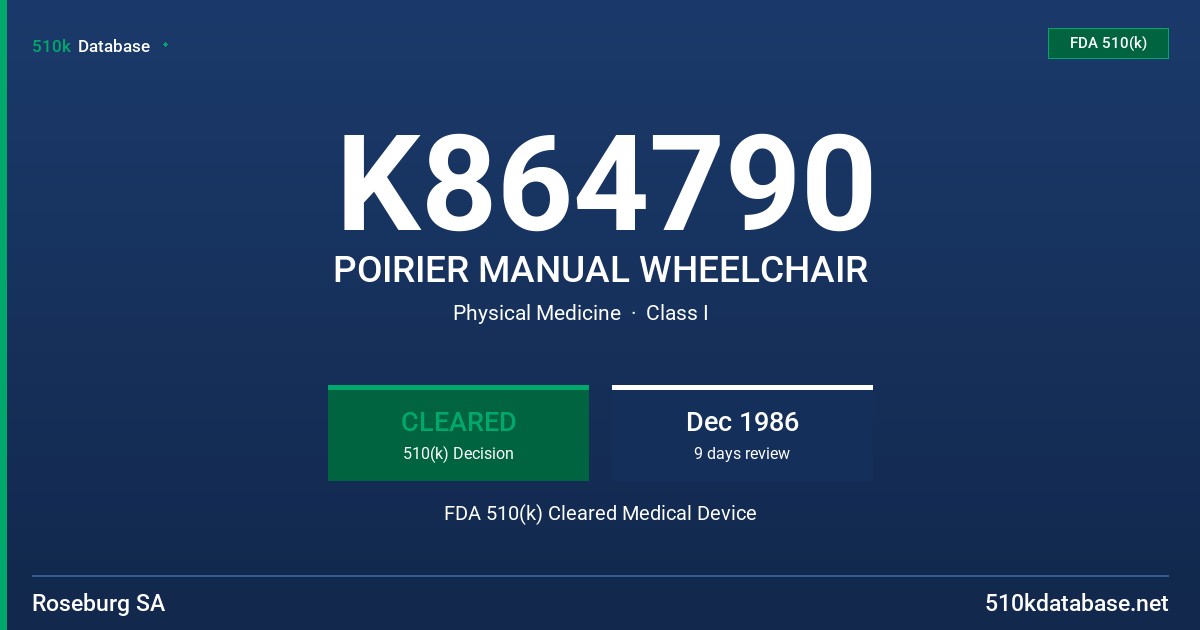 K864790 POIRIER MANUAL WHEELCHAIR FDA 510(k) Cleared Medical Device