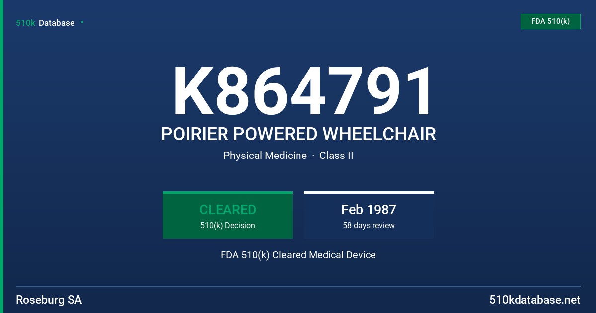 K864791 POIRIER POWERED WHEELCHAIR FDA 510(k) Cleared Medical Device
