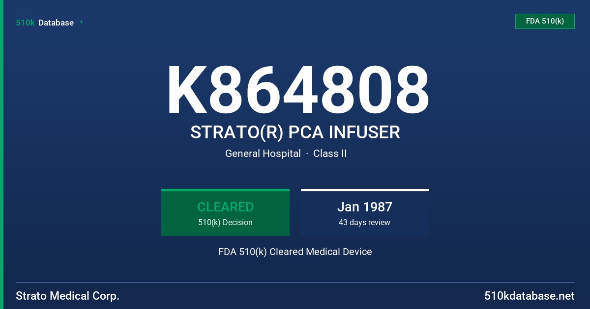 K864808 STRATO(R) PCA INFUSER FDA 510(k) Cleared Medical Device