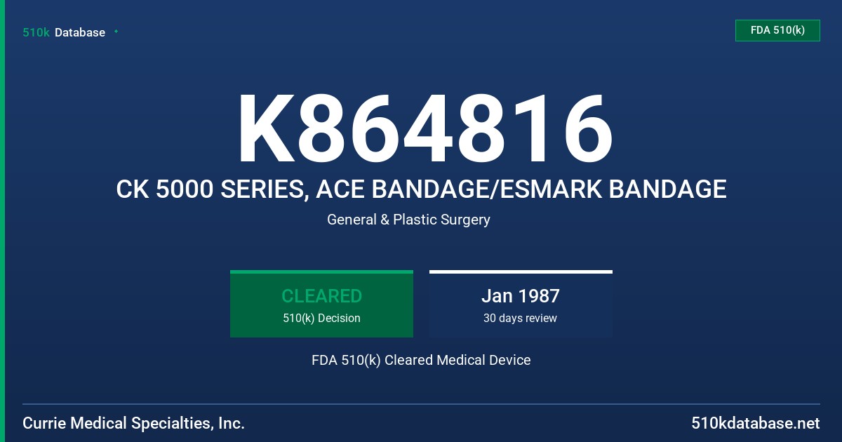 K864816 CK 5000 SERIES, ACE BANDAGE/ESMARK BANDAGE FDA 510(k) Cleared Medical Device