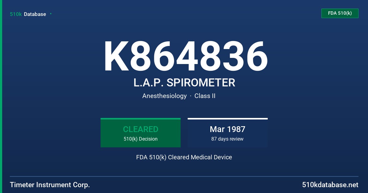 K864836 L.A.P. SPIROMETER FDA 510(k) Cleared Medical Device