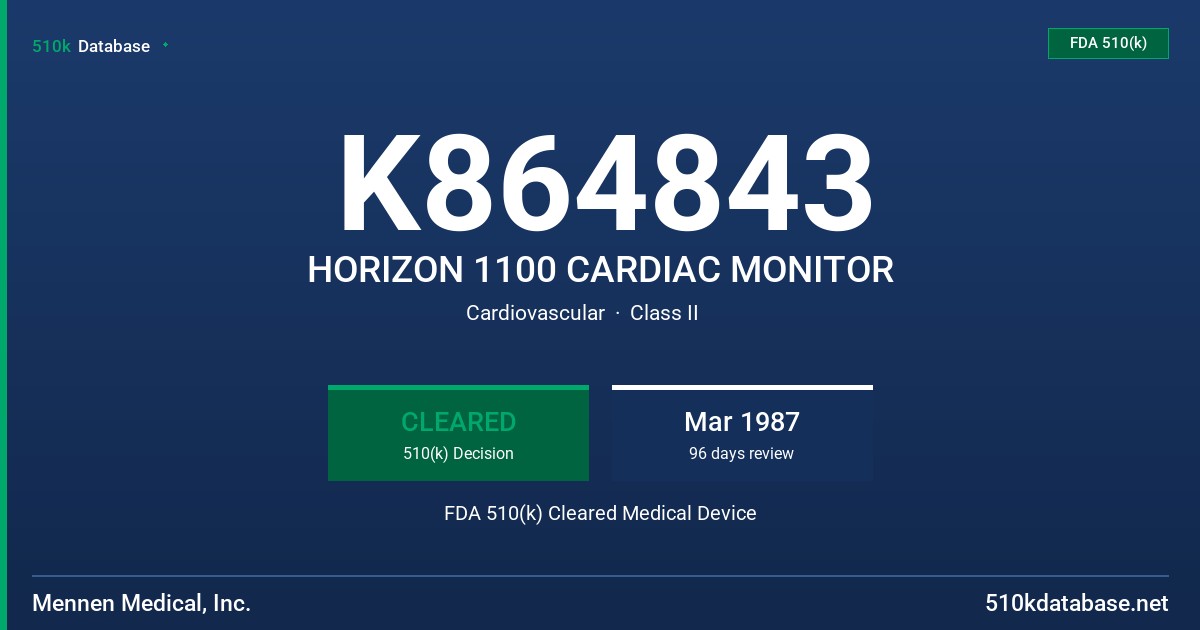 K864843 HORIZON 1100 CARDIAC MONITOR FDA 510(k) Cleared Medical Device